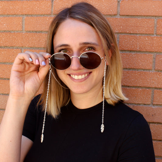 Strap Pluma con colgantes de pluma para lentes, hecho a mano — Elefanterosado