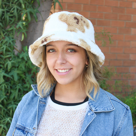 Bucket Hat blanco y café, reversible, hecho a mano — Elefanterosado