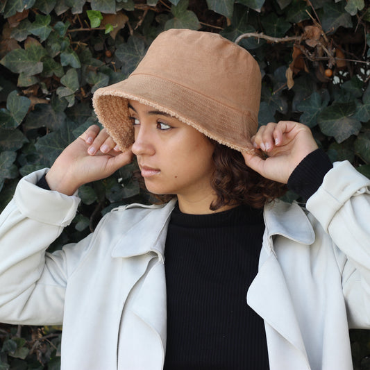 Bucket Hat café reversible, hecho a mano — Elefanterosado