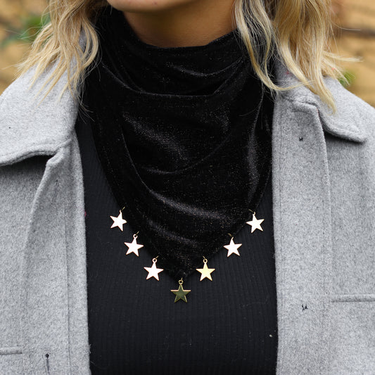 Bandana Antonella terciopelo negra con dorado, hecha a mano — Elefanterosado