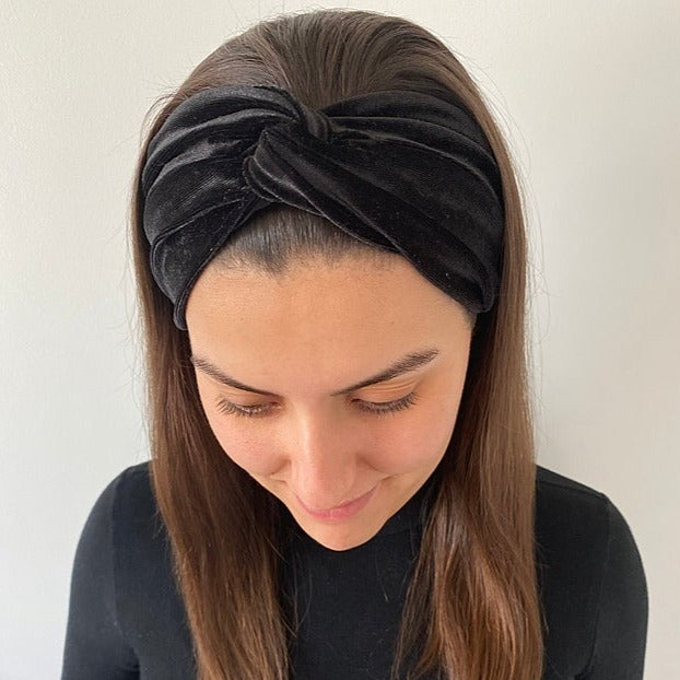 Turbante Madrid negro de terciopelo, hecho a mano — Elefanterosado